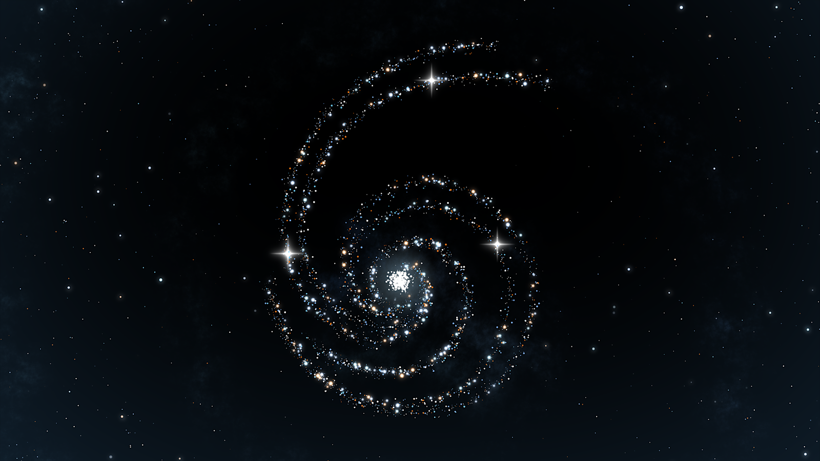 A spiral of stars forming the number six against a dark sky.